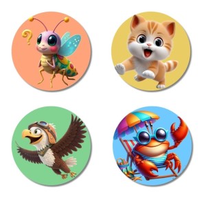 Monkey, Pigeon, Turtle, and Ladybug. Fridge Magnets 4 Piece Set | 3 Inch Round Wall Fridge Decor (F22960) Monkey, Pigeon, Turtle, and Ladybug. Fridge Magnets 4 Piece Set | 3 Inch Round Wall Fridge Decor (F22960)