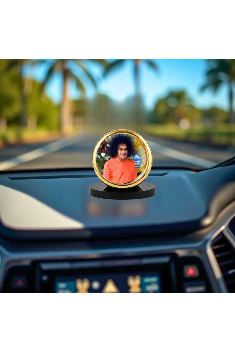 Car Desk/Table Top Shirdi Sai Baba Metal Golden Photo Stand 2x2 Inches, Compact & Stylish Spiritual Display for Car, Home & Office (Pack of 1) (F18452)