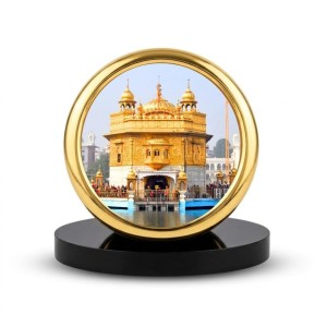 Car Desk/Table Top Golden Temple Metal Golden Photo Stand 2x2 Inches, Compact & Stylish Spiritual Display for Car, Home & Office (Pack of 1) (F18603)