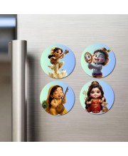 Lakshmi, Rama, Parvati, Krishna Fridge Magnets 4 Piece Set | 3 Inch Round Wall Fridge Decor (F23264)