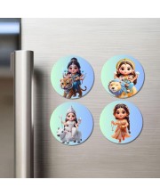Maa Durga, Maa Lakshmi, Maa Saraswati, Maa Parvati Fridge Magnets 4 Piece Set | 3 Inch Round Wall Fridge Decor (F23187)