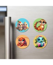 Snail, Fish, Spider, and Mosquito. Fridge Magnets 4 Piece Set | 3 Inch Round Wall Fridge Decor (F22867)