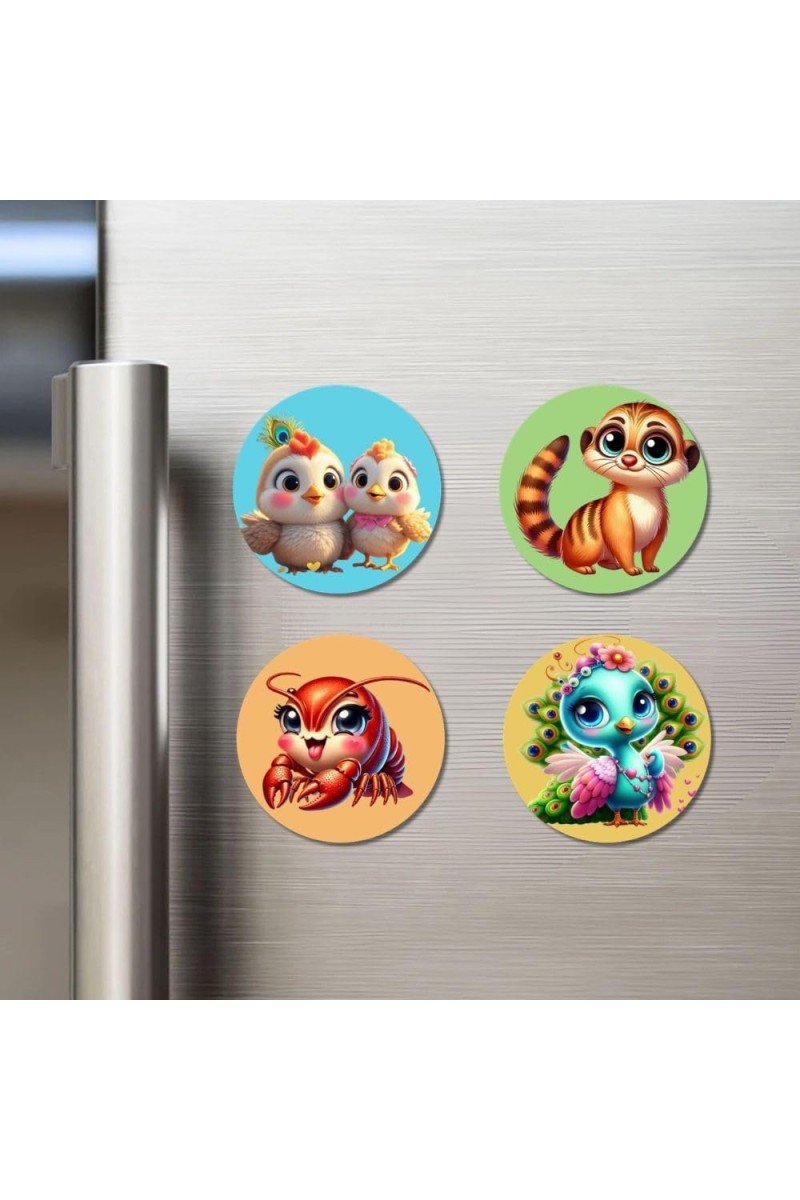 Snail, Fish, Spider, and Mosquito. Fridge Magnets 4 Piece Set | 3 Inch Round Wall Fridge Decor (F22867)