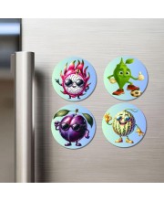 Dragon Fruit, Mango, Plum, Melon Fridge Magnets 4 Piece Set | 3 Inch Round Wall Fridge Decor (F23273)