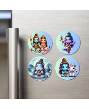 Shiva and Parvati. Fridge Magnets 4 Piece Set | 3 Inch Round Wall Fridge Decor (F22796)