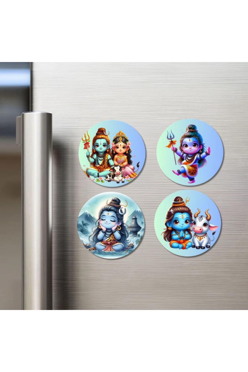 Shiva and Parvati. Fridge Magnets 4 Piece Set | 3 Inch Round Wall Fridge Decor (F22796)
