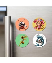 Duck, Eagle, Stork, and Fish. Fridge Magnets 4 Piece Set | 3 Inch Round Wall Fridge Decor (F22991)