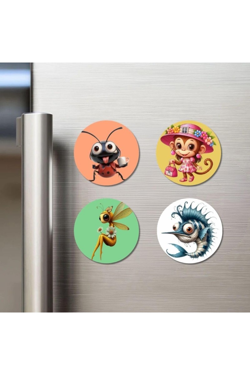Duck, Eagle, Stork, and Fish. Fridge Magnets 4 Piece Set | 3 Inch Round Wall Fridge Decor (F22991)