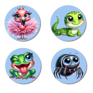 Flamingo, Lizard, Frog, and Spider. Fridge Magnets 4 Piece Set | 3 Inch Round Wall Fridge Decor (F23067) Flamingo, Lizard, Frog, and Spider. Fridge Magnets 4 Piece Set | 3 Inch Round Wall Fridge Decor (F23067)