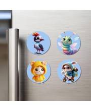 Woodpecker, Caterpillar, Cat in Raincoat, Rabbit On Scooter Fridge Magnets 4 Piece Set | 3 Inch Round Wall Fridge Decor (F23155) Woodpecker, Caterpillar, Cat in Raincoat, Rabbit On Scooter Fridge Magnets 4 Piece Set | 3 Inch Round Wall Fridge Decor (F23155)