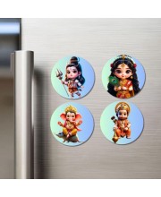 Shiva, Radha, Ganesha, Hanuman Fridge Magnets 4 Piece Set | 3 Inch Round Wall Fridge Decor (F23177)