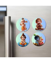 Shiva, Hanuman, Brahma, Krishna, and Ganesha. Fridge Magnets 4 Piece Set | 3 Inch Round Wall Fridge Decor (F23199)