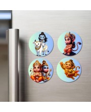 Shiva, Hanuman, and Rama. Fridge Magnets 4 Piece Set | 3 Inch Round Wall Fridge Decor (F22825)