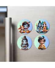 Durga, Ganesha, Rama, and Vishnu. Fridge Magnets 4 Piece Set | 3 Inch Round Wall Fridge Decor (F22789)