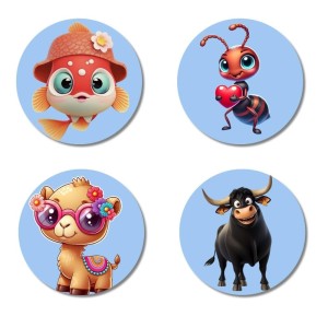 Goldfish, Ant, Camel, and Bull. Fridge Magnets 4 Piece Set | 3 Inch Round Wall Fridge Decor (F23059) Goldfish, Ant, Camel, and Bull. Fridge Magnets 4 Piece Set | 3 Inch Round Wall Fridge Decor (F23059)