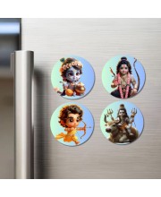 Krishna, Rama, and Shiva. Fridge Magnets 4 Piece Set | 3 Inch Round Wall Fridge Decor (F22804)
