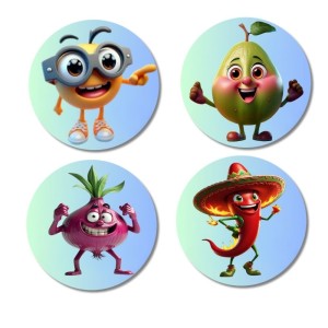 Orange, Pear, Onion, Chilli Fridge Magnets 4 Piece Set | 3 Inch Round Wall Fridge Decor (F23329)