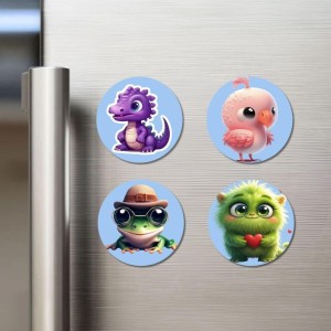 Dragon, Flamingo, Frog, Monster Fridge Magnets 4 Piece Set | 3 Inch Round Wall Fridge Decor (F23153) Dragon, Flamingo, Frog, Monster Fridge Magnets 4 Piece Set | 3 Inch Round Wall Fridge Decor (F23153)