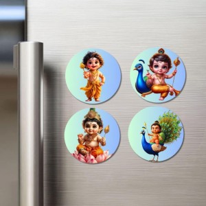 Kartikeya Fridge Magnets 4 Piece Set | 3 Inch Round Wall Fridge Decor (F23217)