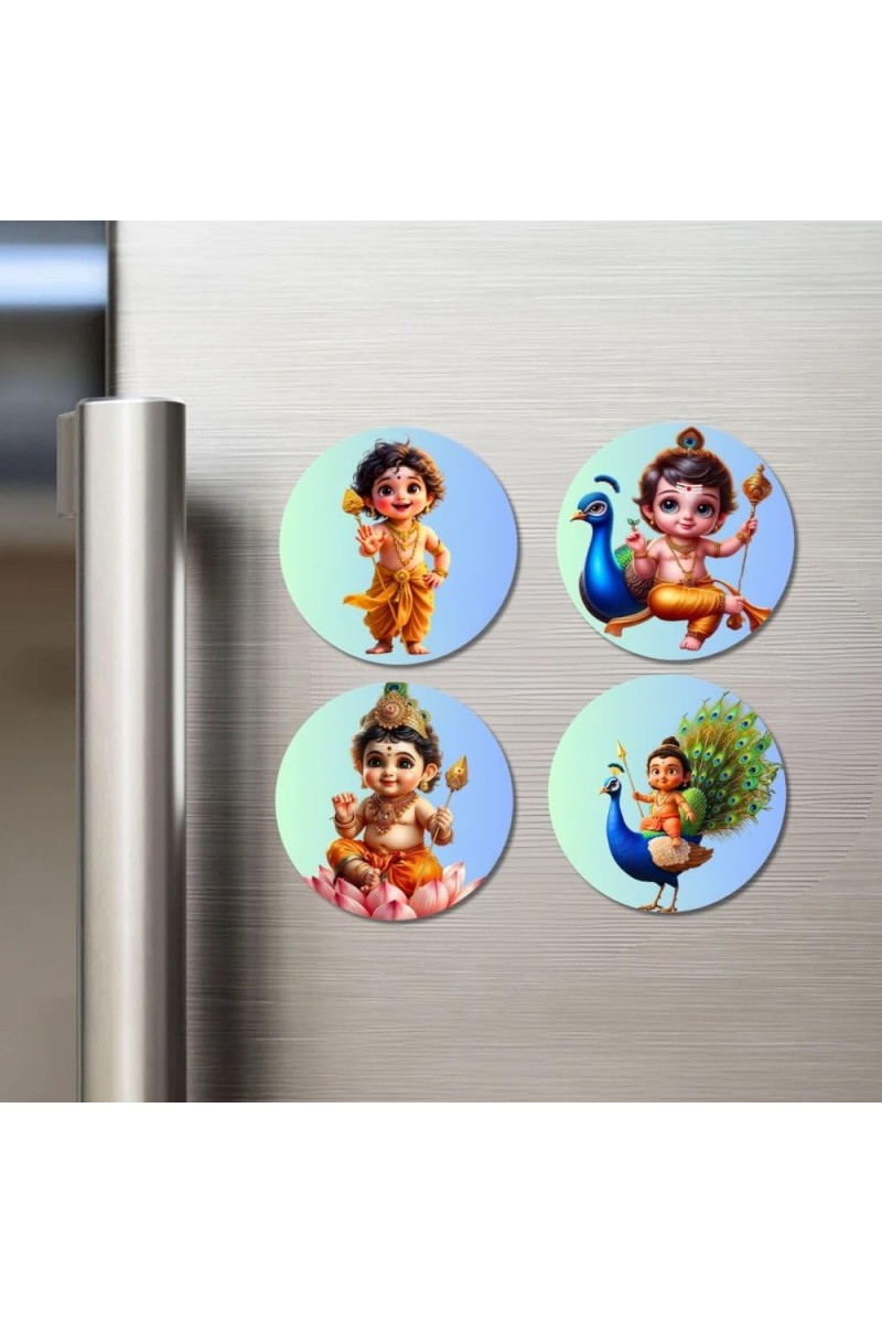 Kartikeya Fridge Magnets 4 Piece Set | 3 Inch Round Wall Fridge Decor (F23217)