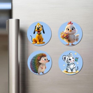 Dog, Chick, Hedgehog, and Tiger. Fridge Magnets 4 Piece Set | 3 Inch Round Wall Fridge Decor (F23080) Dog, Chick, Hedgehog, and Tiger. Fridge Magnets 4 Piece Set | 3 Inch Round Wall Fridge Decor (F23080)