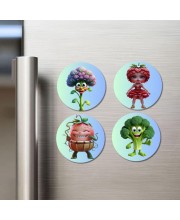 Cauliflower, Strawberry, Tomato, Broccoli Fridge Magnets 4 Piece Set | 3 Inch Round Wall Fridge Decor (F23328)