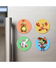 Chicken, Crab, Seagull, and Crocodile. Fridge Magnets 4 Piece Set | 3 Inch Round Wall Fridge Decor (F23040)
