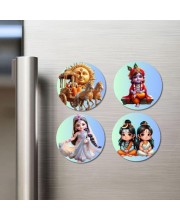 Rama (Surya), Krishna, Radha, Shiva, and Parvati. Fridge Magnets 4 Piece Set | 3 Inch Round Wall Fridge Decor (F22817)