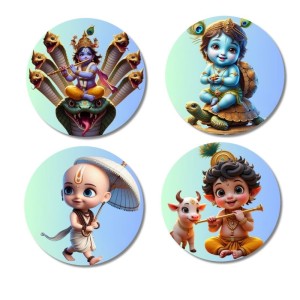 Vishnu, Krishna, and Vamana. Fridge Magnets 4 Piece Set | 3 Inch Round Wall Fridge Decor (F22785)