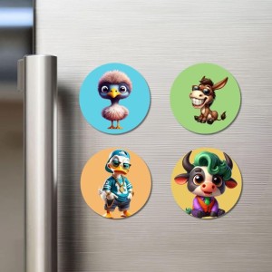 Sparrow, Donkey, Duck, and Cow. Fridge Magnets 4 Piece Set | 3 Inch Round Wall Fridge Decor (F22912) Sparrow, Donkey, Duck, and Cow. Fridge Magnets 4 Piece Set | 3 Inch Round Wall Fridge Decor (F22912)