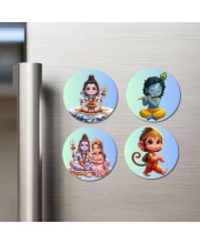 Hanuman, Ganesha, Shiva, and Parvati. Fridge Magnets 4 Piece Set | 3 Inch Round Wall Fridge Decor (F22829)