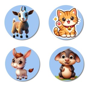 Goat, Cat, Donkey, and Mouse. Fridge Magnets 4 Piece Set | 3 Inch Round Wall Fridge Decor (F23063) Goat, Cat, Donkey, and Mouse. Fridge Magnets 4 Piece Set | 3 Inch Round Wall Fridge Decor (F23063)