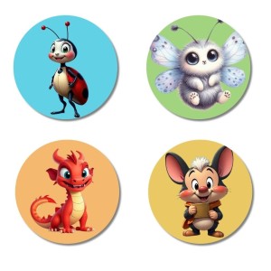 Ladybug, Moth, Dragon, and Mouse. Fridge Magnets 4 Piece Set | 3 Inch Round Wall Fridge Decor (F22900)