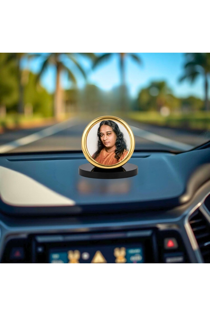 Car Desk/Table Top Pramahamsa Yogananda Metal Golden Photo Stand 2x2 Inches, Compact & Stylish Spiritual Display for Car, Home & Office (Pack of 1) (F18444)