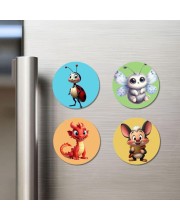 Ladybug, Moth, Dragon, and Mouse. Fridge Magnets 4 Piece Set | 3 Inch Round Wall Fridge Decor (F22900)