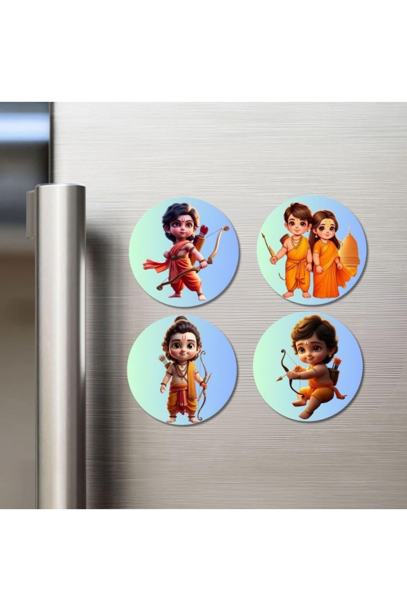 Rama and Sita Fridge Magnets 4 Piece Set | 3 Inch Round Wall Fridge Decor (F23207)