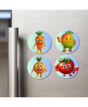 Carrot, Mango, Onion, Tomato Fridge Magnets 4 Piece Set | 3 Inch Round Wall Fridge Decor (F23285)