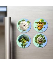 Cauliflower, Corn, Broccoli, Lettuce Fridge Magnets 4 Piece Set | 3 Inch Round Wall Fridge Decor (F23287)