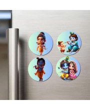 Krishna, Radha, Rama, and Ganesha. Fridge Magnets 4 Piece Set | 3 Inch Round Wall Fridge Decor (F22836)