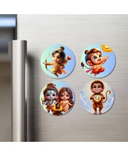 Rama, Hanuman, Shiva, and Parvati. Fridge Magnets 4 Piece Set | 3 Inch Round Wall Fridge Decor (F22806)