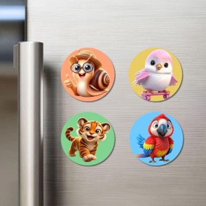 Snail, Bird, Tiger, and Parrot. Fridge Magnets 4 Piece Set | 3 Inch Round Wall Fridge Decor (F22986) Snail, Bird, Tiger, and Parrot. Fridge Magnets 4 Piece Set | 3 Inch Round Wall Fridge Decor (F22986)