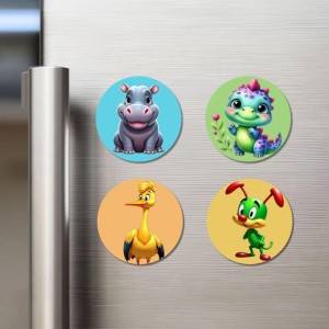 Hippo, Dinosaur, Duck, and Rabbit. Fridge Magnets 4 Piece Set | 3 Inch Round Wall Fridge Decor (F22898) Hippo, Dinosaur, Duck, and Rabbit. Fridge Magnets 4 Piece Set | 3 Inch Round Wall Fridge Decor (F22898)