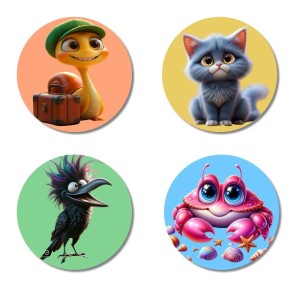 Snake, Cat, Crow, and Crab. Fridge Magnets 4 Piece Set | 3 Inch Round Wall Fridge Decor (F23004) Snake, Cat, Crow, and Crab. Fridge Magnets 4 Piece Set | 3 Inch Round Wall Fridge Decor (F23004)