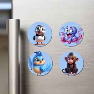 Puffin, Octopus, Bird, and Monkey. Fridge Magnets 4 Piece Set | 3 Inch Round Wall Fridge Decor (F23087) Puffin, Octopus, Bird, and Monkey. Fridge Magnets 4 Piece Set | 3 Inch Round Wall Fridge Decor (F23087)