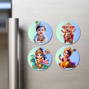 Krishna, Hanuman, Rama, Ganesha, and Kartikeya. Fridge Magnets 4 Piece Set | 3 Inch Round Wall Fridge Decor (F22770) Krishna, Hanuman, Rama, Ganesha, and Kartikeya. Fridge Magnets 4 Piece Set | 3 Inch Round Wall Fridge Decor (F22770)