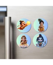 Hanuman, Krishna, Lakshmi, Shiva Fridge Magnets 4 Piece Set | 3 Inch Round Wall Fridge Decor (F23251)