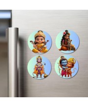 Rama, Krishna, Lakshmi, Ganesha Fridge Magnets 4 Piece Set | 3 Inch Round Wall Fridge Decor (F23181)