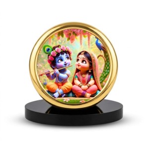 Car Desk/Table Top Radha Krishna Metal Golden Photo Stand 2x2 Inches, Compact & Stylish Spiritual Display for Car, Home & Office (Pack of 1) (F18883)