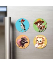 Woodpecker, Cow, Boar, and Lion. Fridge Magnets 4 Piece Set | 3 Inch Round Wall Fridge Decor (F22889) Woodpecker, Cow, Boar, and Lion. Fridge Magnets 4 Piece Set | 3 Inch Round Wall Fridge Decor (F22889)