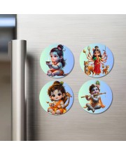 Shiva, Durga, Rama, and Krishna. Fridge Magnets 4 Piece Set | 3 Inch Round Wall Fridge Decor (F22800)